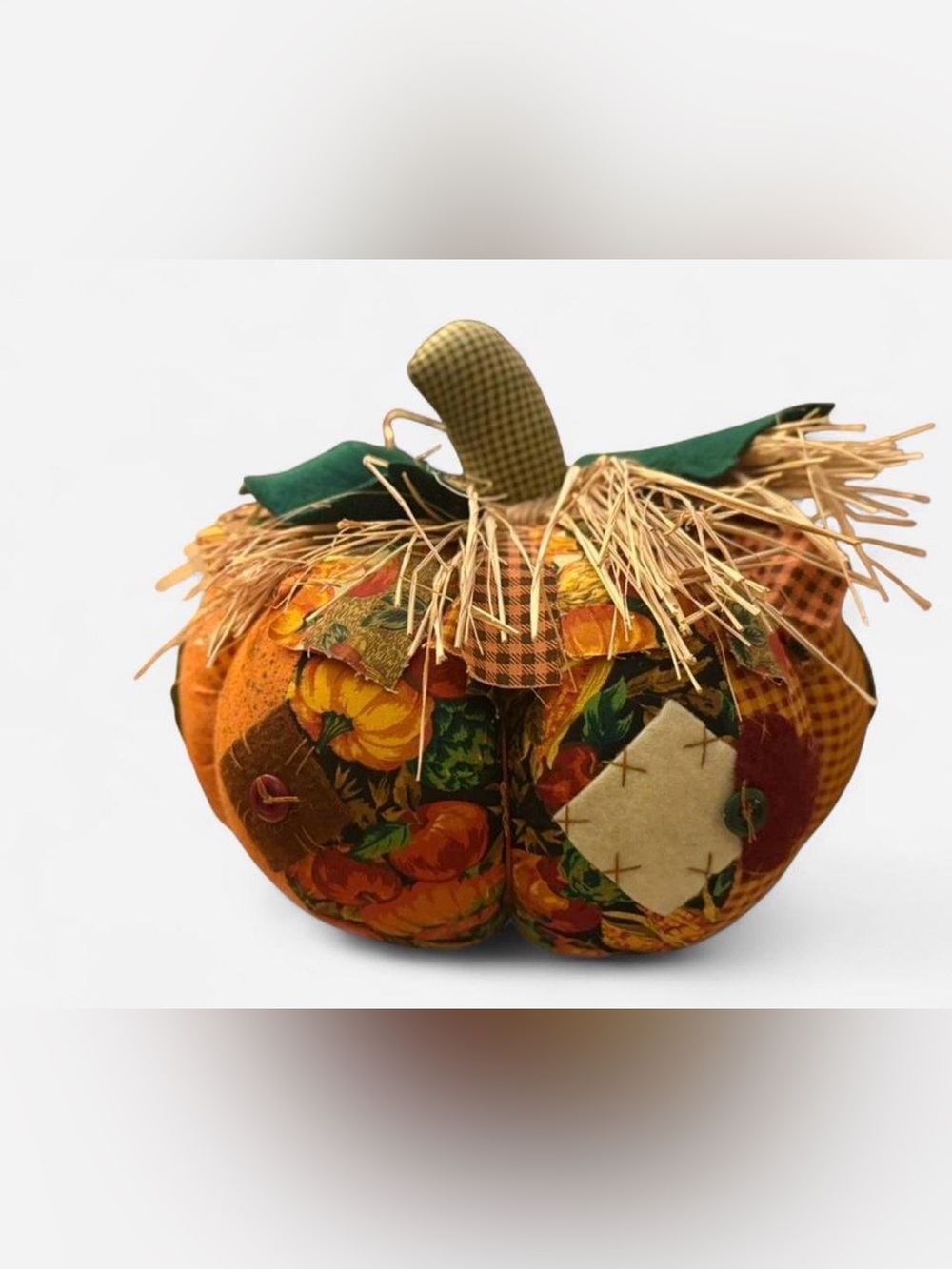 Patchwork Fabric Pumpkin Plush - Orange, Green, Brown